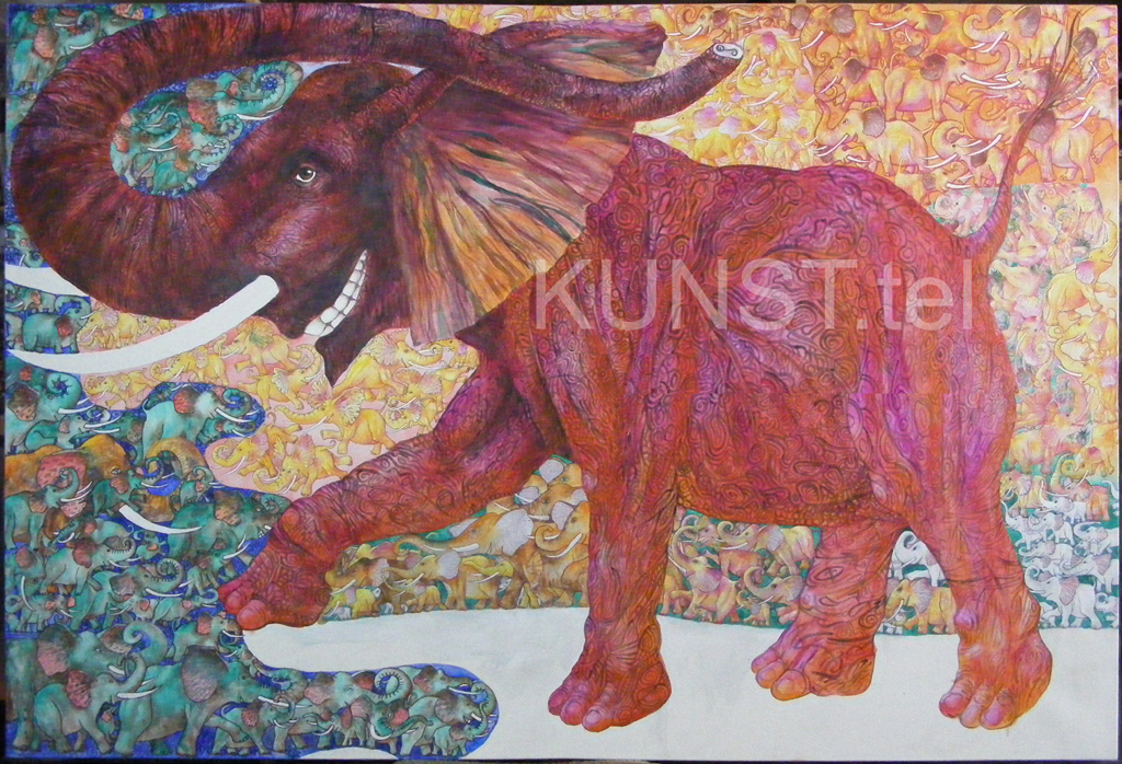 ETAPAS 6. Paveikslas ‘Raudonasis Dramblys’ (‘Red Elephant’), dailininkas-tapytojas Leonid Zаdonski (Le-Za)