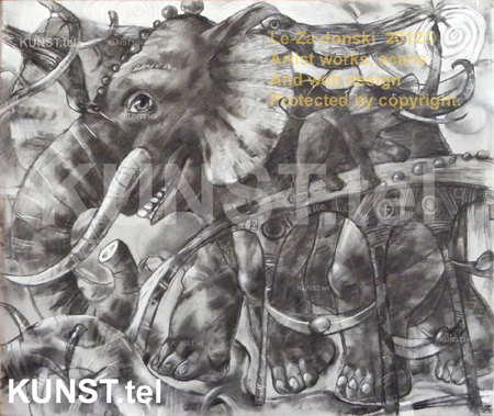 Charcoal drawing “Elephants' Bridge”, painting artist Leоnid Zаdonski (Le-Za)