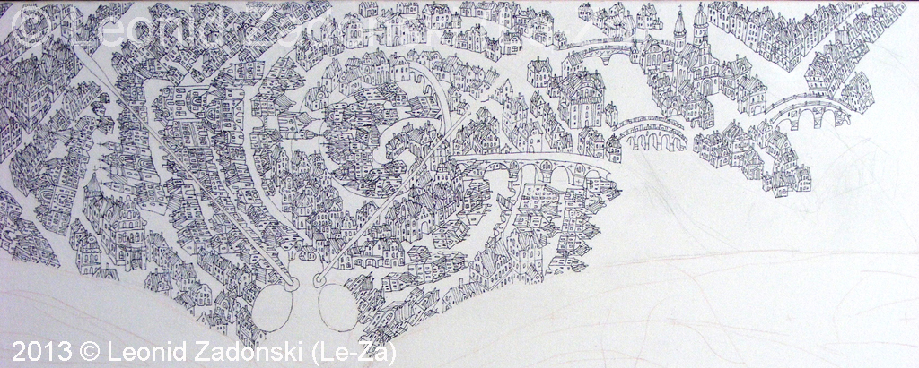 "Drugelis, Skraidantis virš Miesto", piešinio detalė. (Le-Za)
